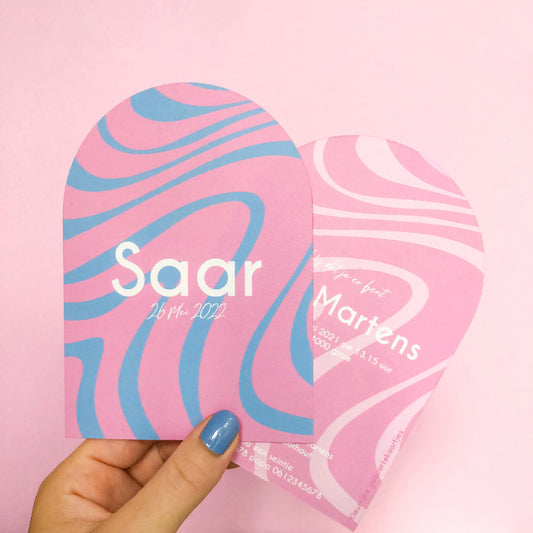 Roze geboortekaartje Saar